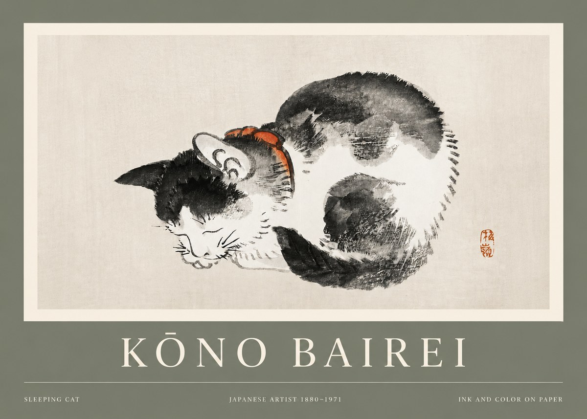 Kōno Bairei Sleeping Cat No2 - Poster