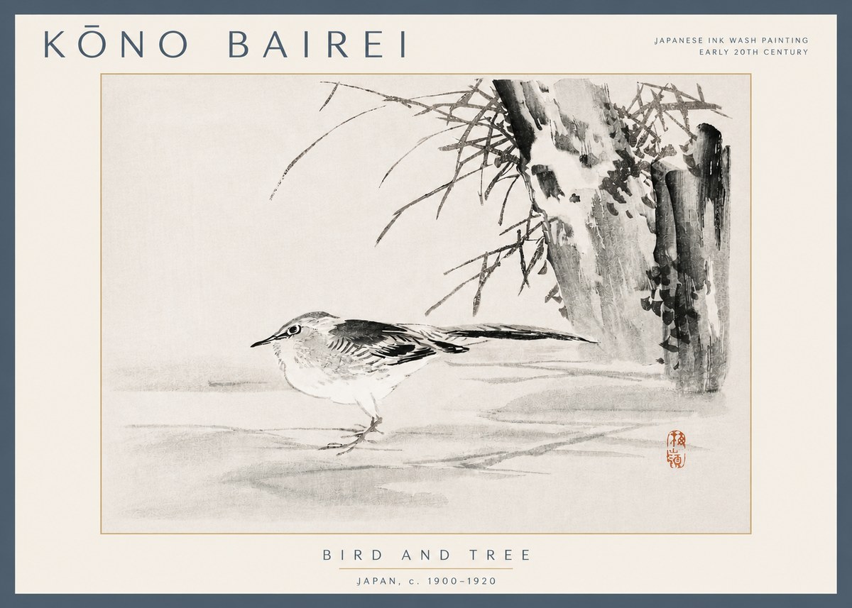 Kōno Bairei Bird and Tree No3 - Poster