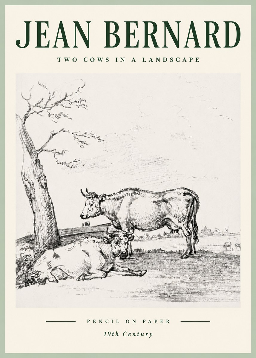 Jean Bernard Two Cows in a Landscape No5 - Poster