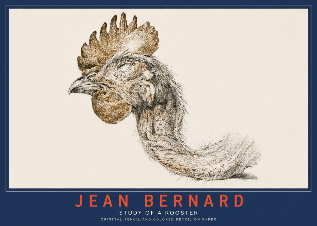 Jean Bernard Study of a Rooster Head No3 - Poster