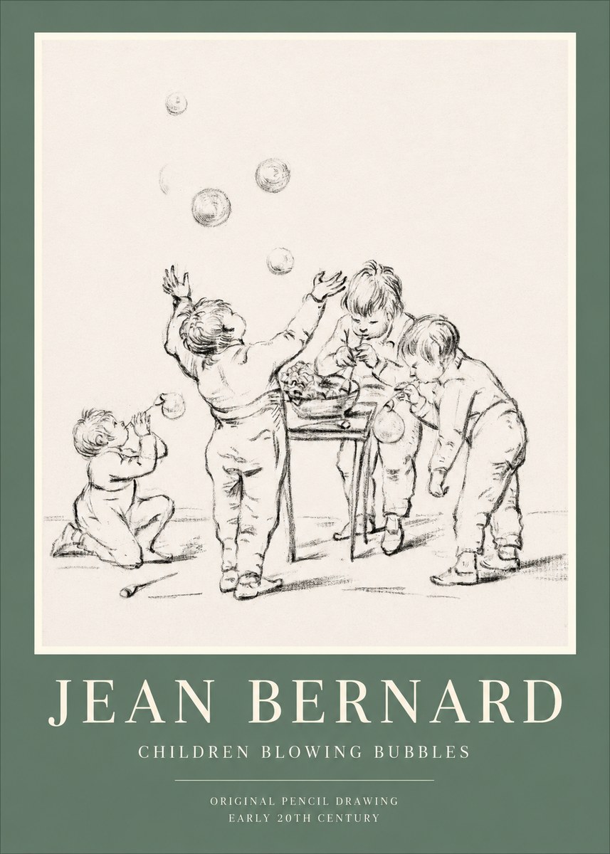 Jean Bernard Children Blowing Bubbles No1 - Poster