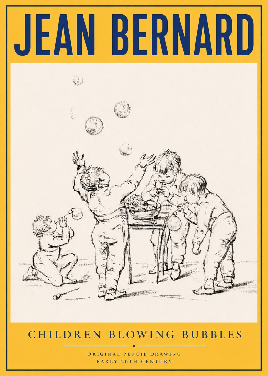 Jean Bernard Children Blowing Bubbles No4 - Poster