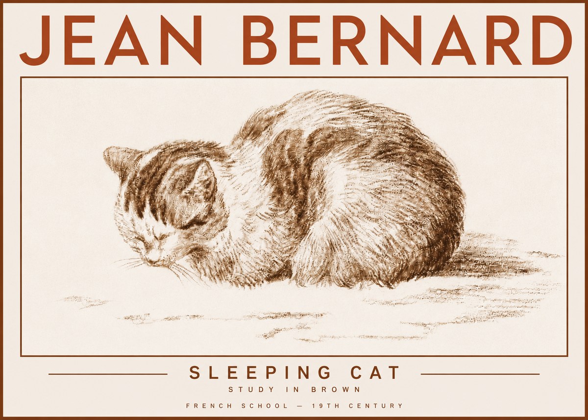 Jean Bernard Sleeping Cat — Study in Brown No4 - Poster