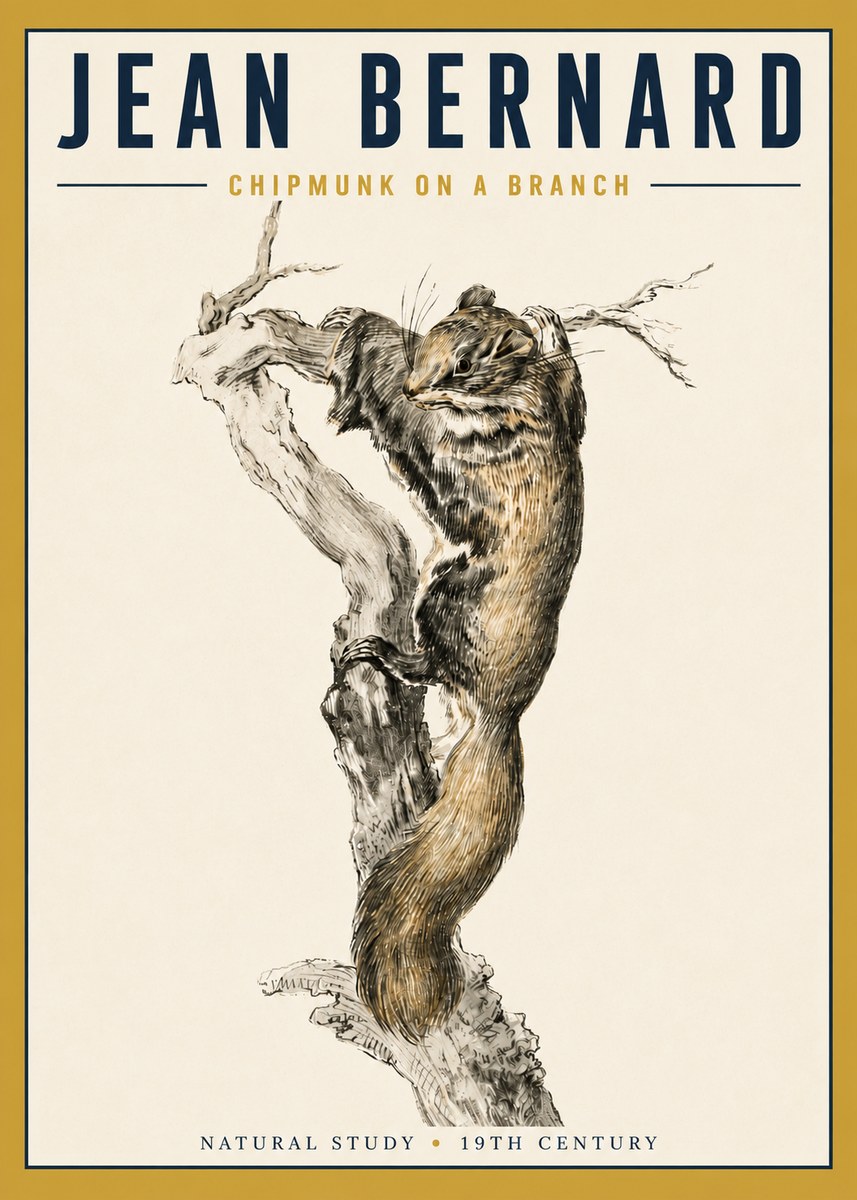Jean Bernard Study of a Squirrel Climbing a Branch No5 - Poster