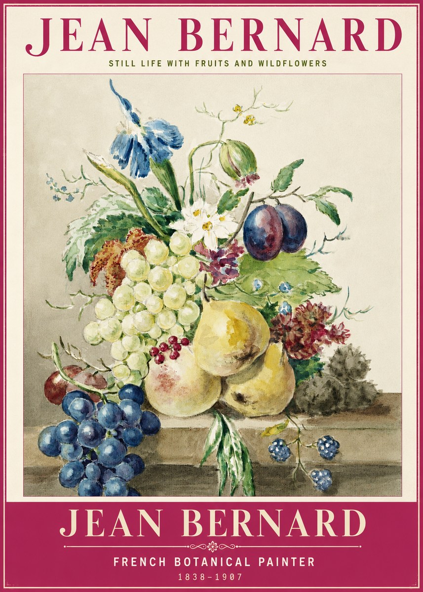 Jean Bernard Still Life with Fruits and Wildflowers No2 - Poster