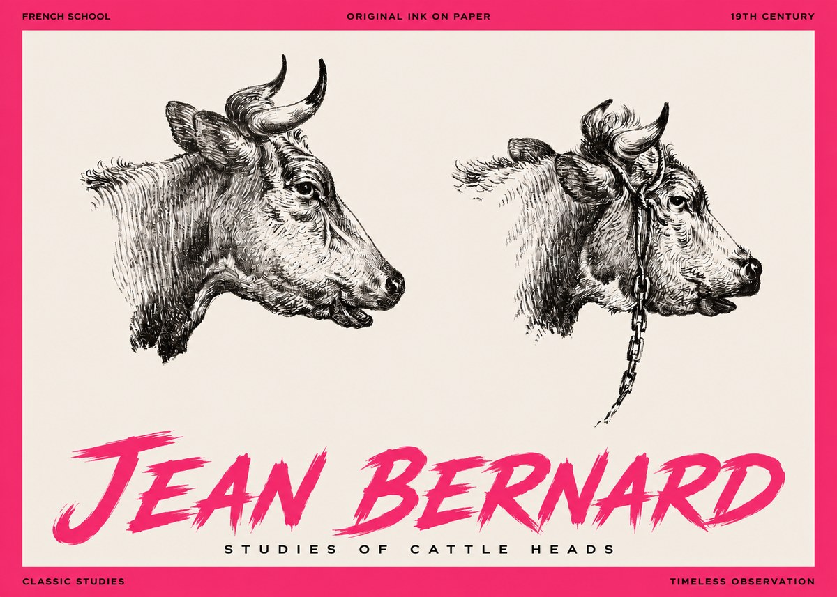 Jean Bernard Studies of Cattle Heads No3 - Poster