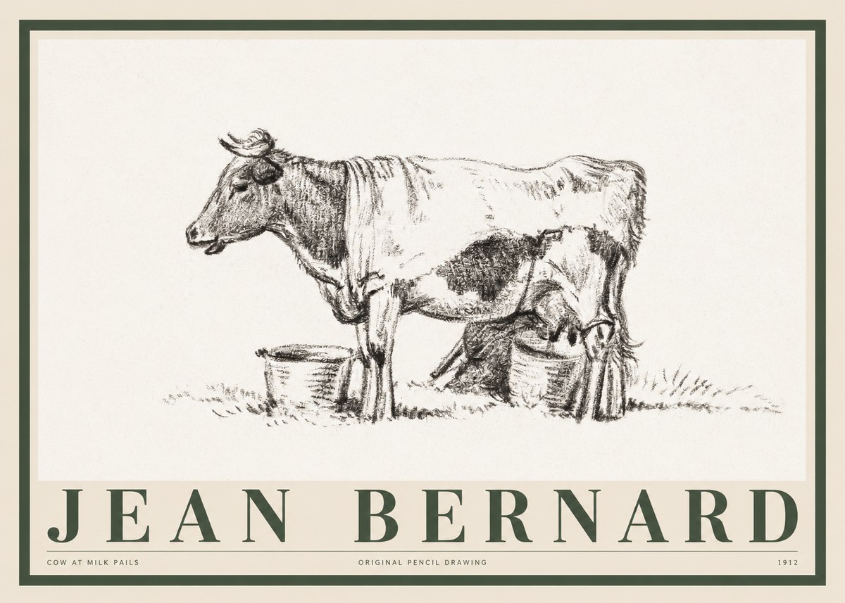 Jean Bernard Cow at Milk Pails No1 - Poster