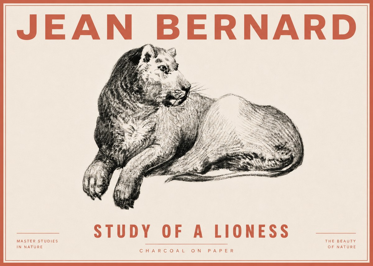 Jean Bernard Lying Lioness No6 - Poster