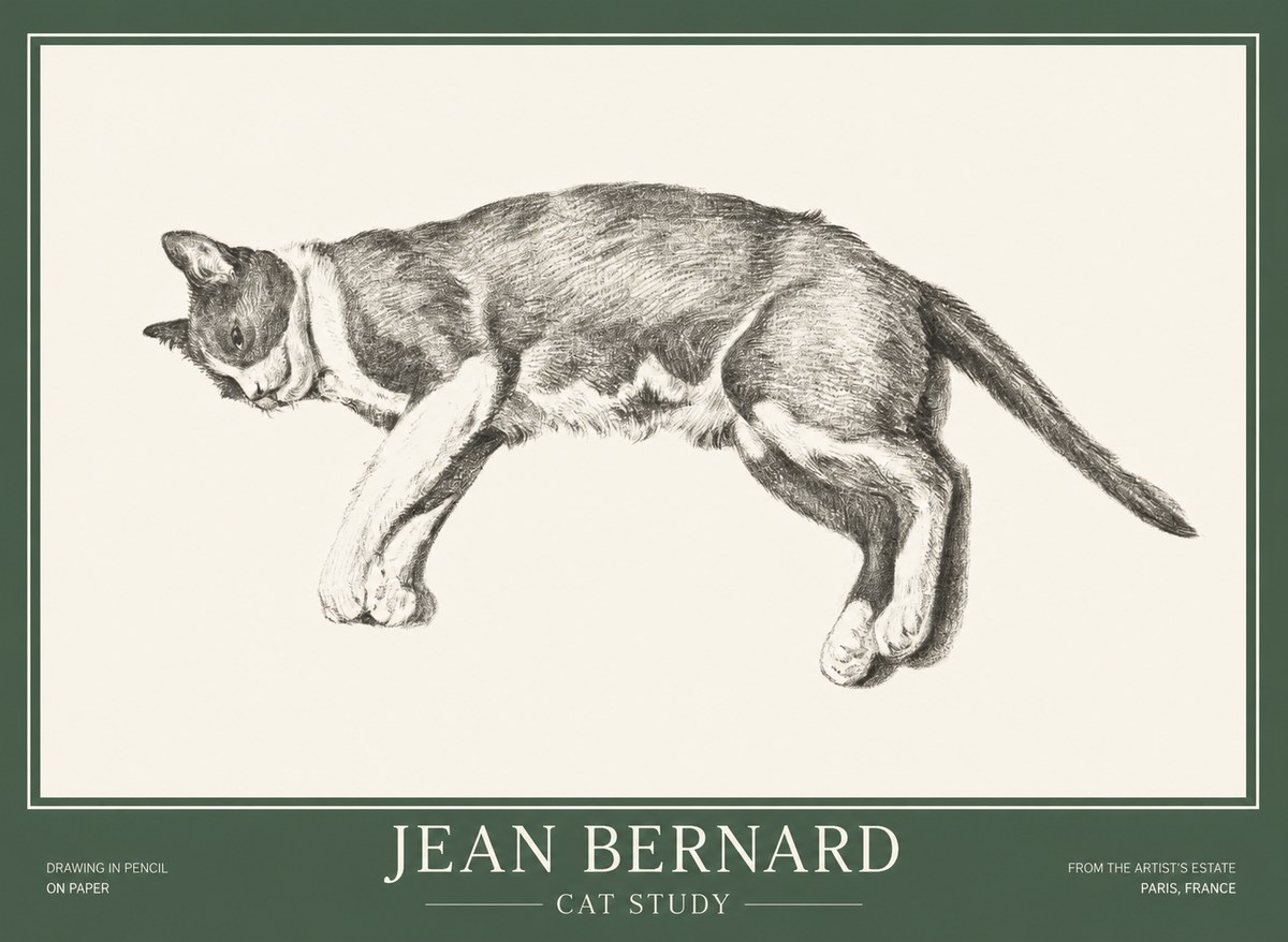 Jean Bernard Cat Study VII No1 - Poster