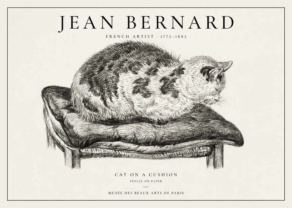 Jean Bernard Cat on a Cushion No1 - Poster