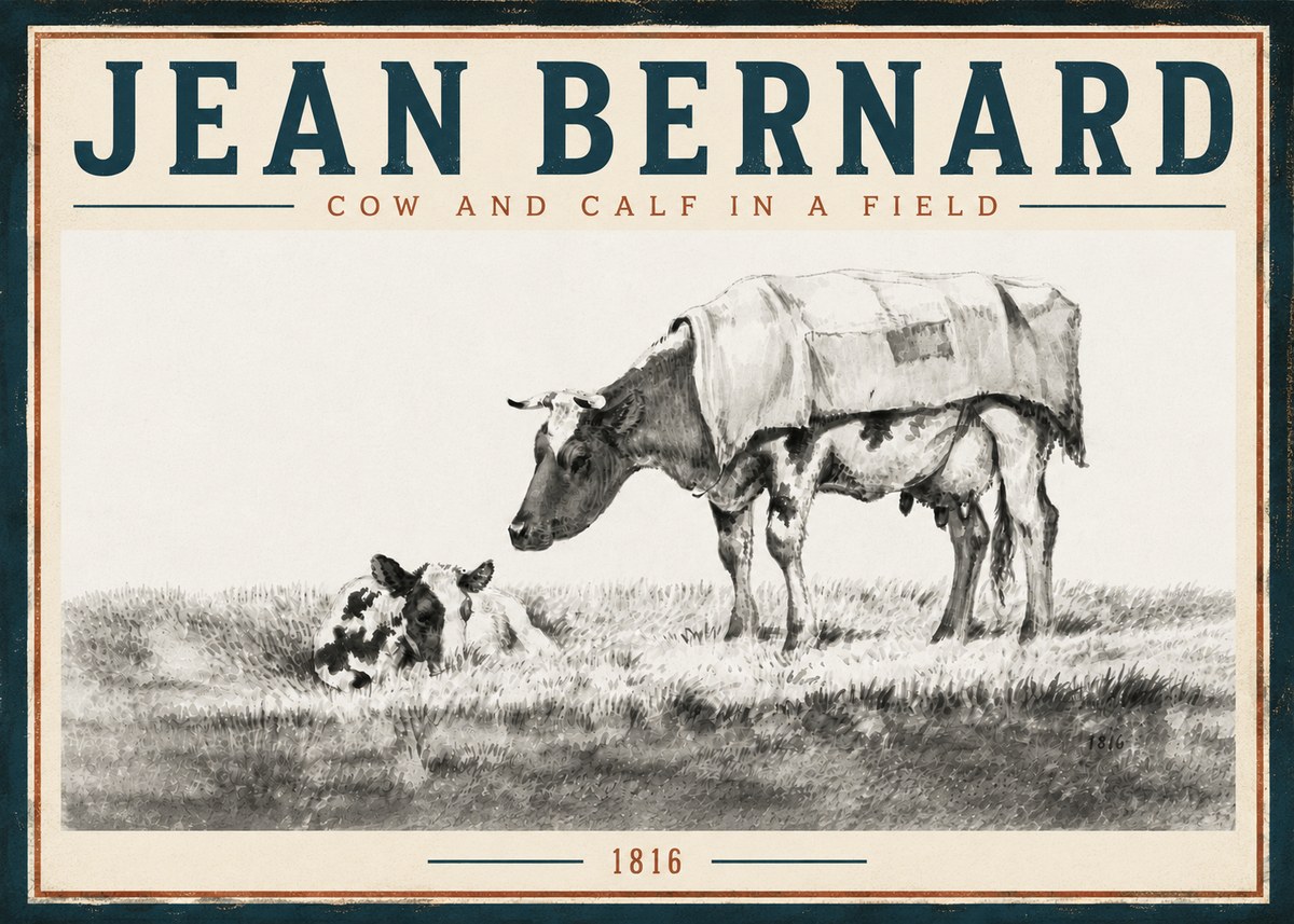Jean Bernard Cow and Calf in a Field No5 - Poster
