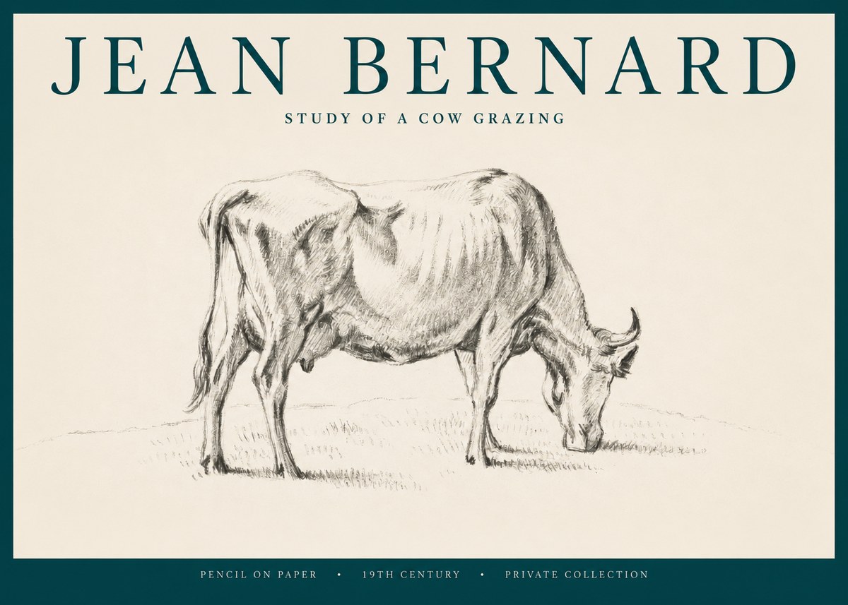 Jean Bernard Study of a Cow Grazing I No2 - Poster