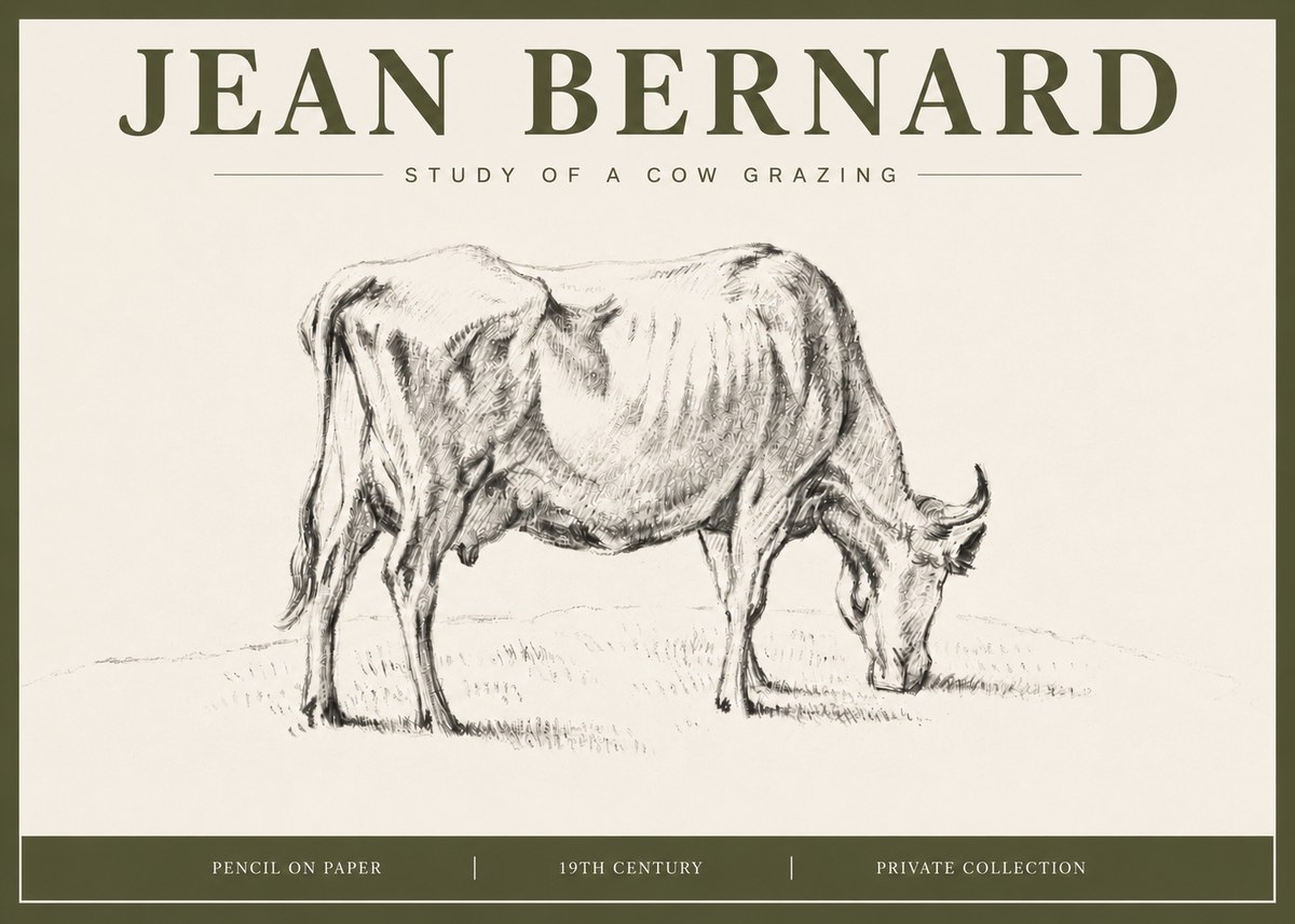 Jean Bernard Study of a Cow Grazing I No4 - Poster
