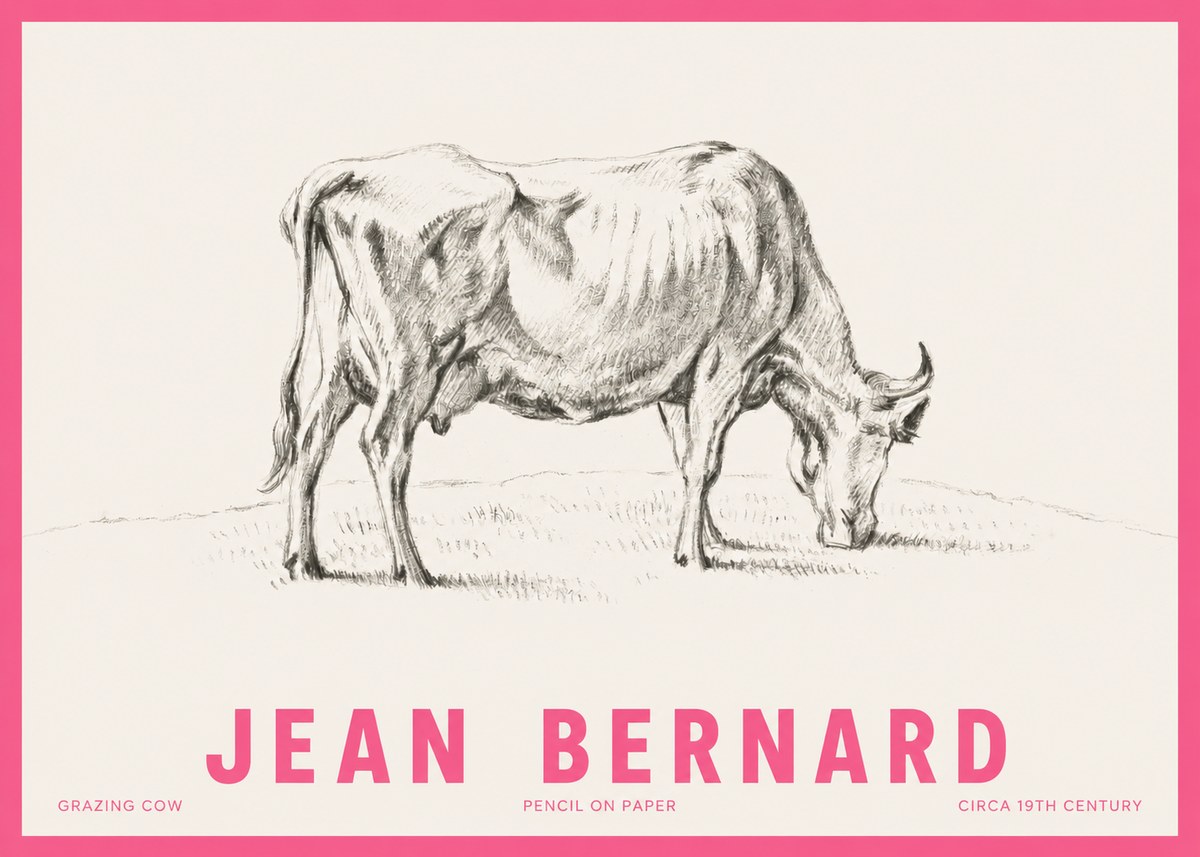Jean Bernard Study of a Cow Grazing I No6 - Poster