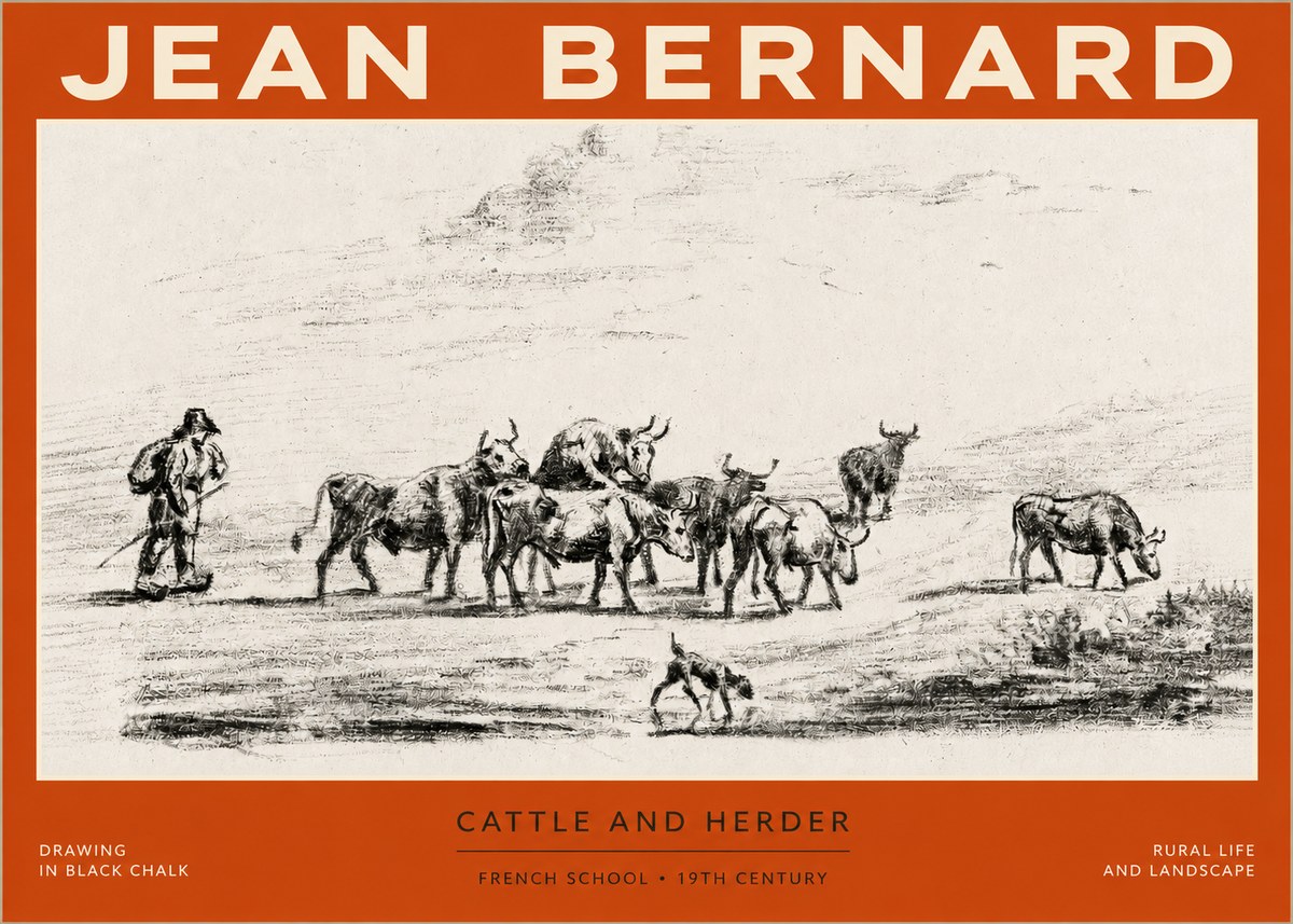 Jean Bernard Cattle and Herder No2 - Poster