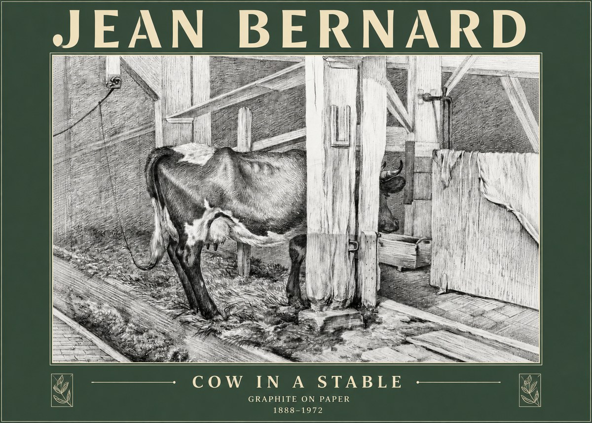 Jean Bernard Cow in a Stable No3 - Poster