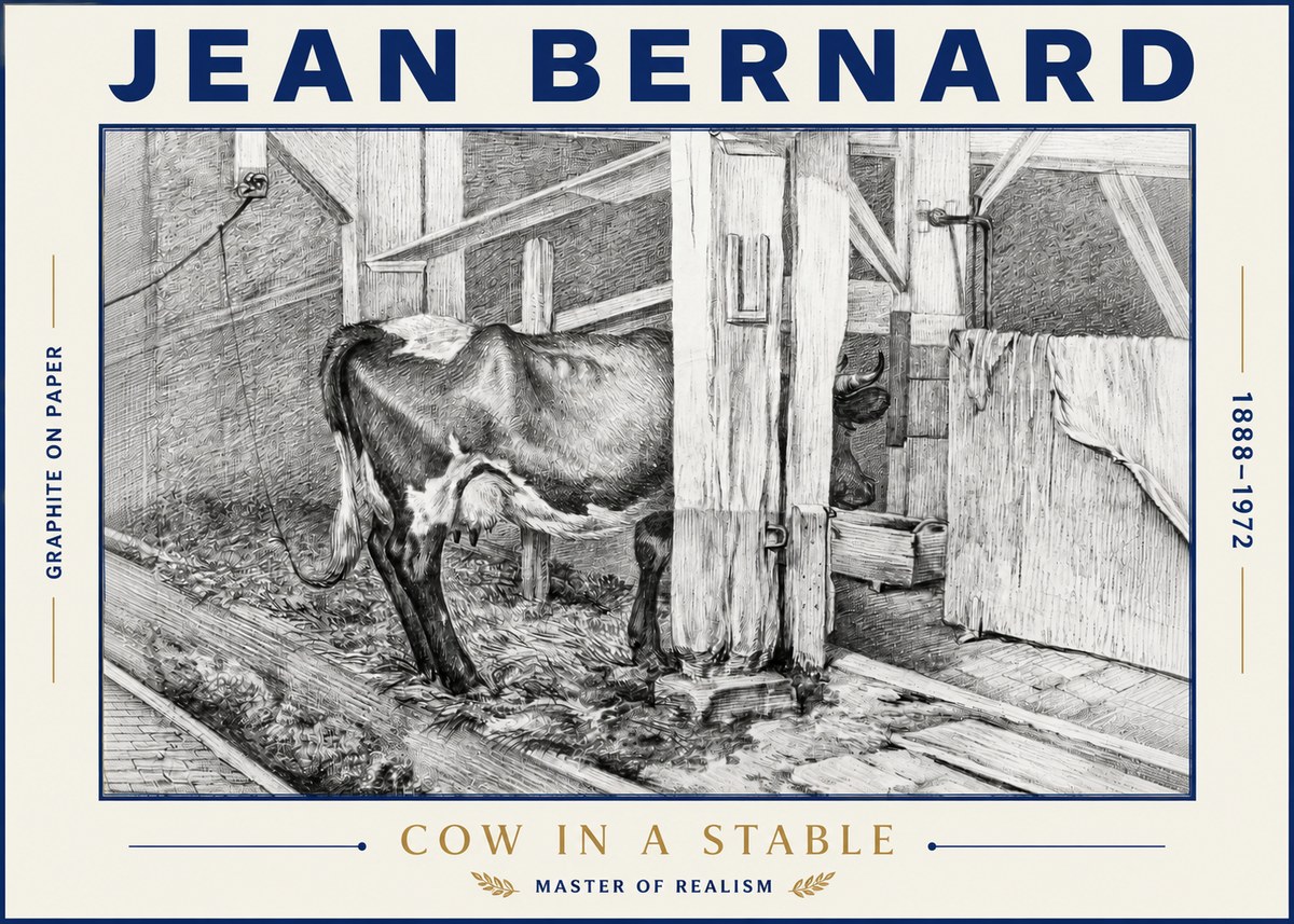 Jean Bernard Cow in a Stable No4 - Poster