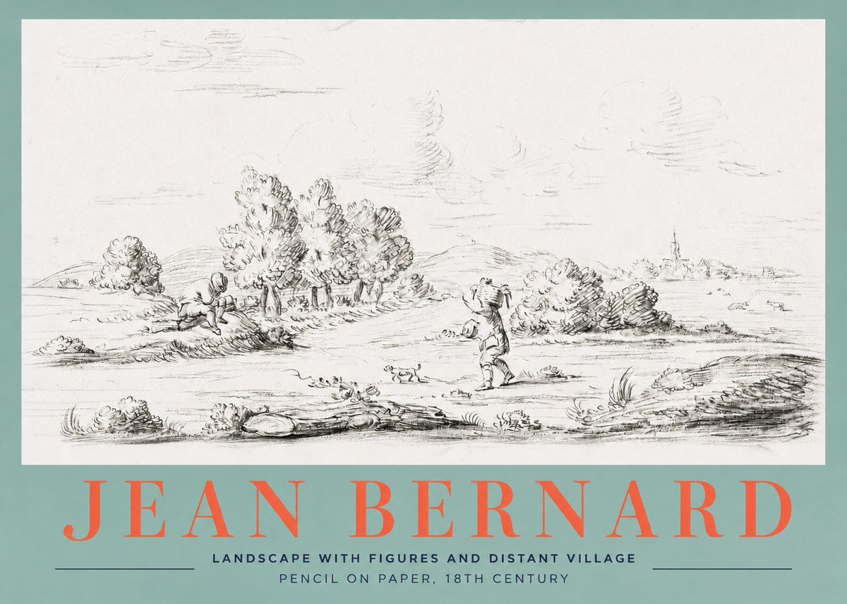 Jean Bernard Landscape with Figures and Distant Village No2 - Poster