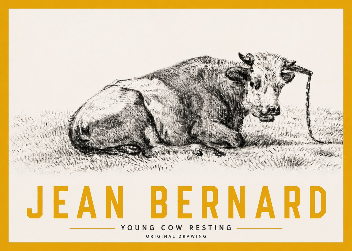 Jean Bernard Young Cow Resting No3 - Poster