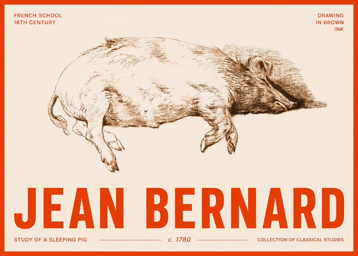 Jean Bernard Study of a Sleeping Pig No5 - Poster
