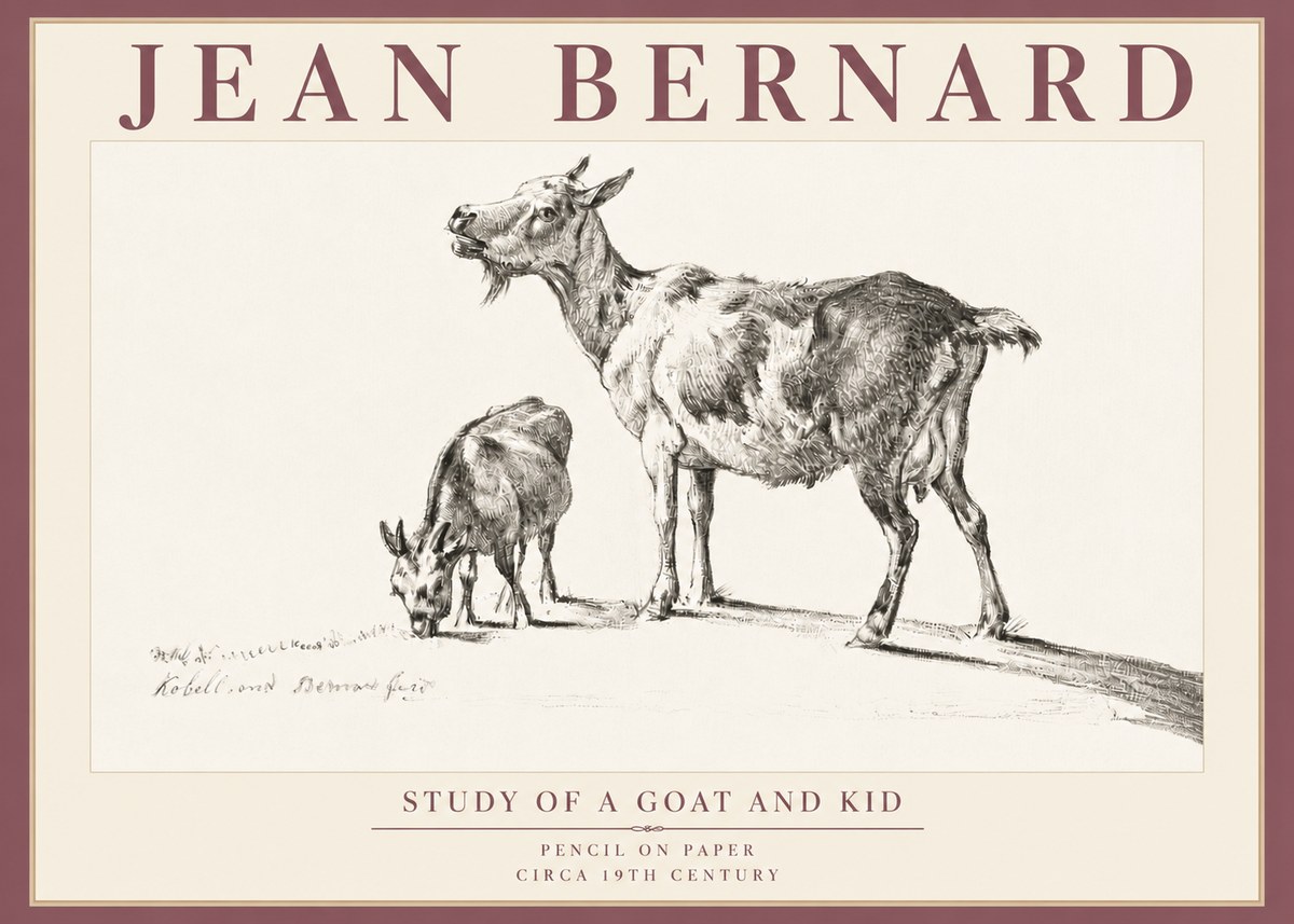 Jean Bernard Study of a Goat and Kid No5 - Poster