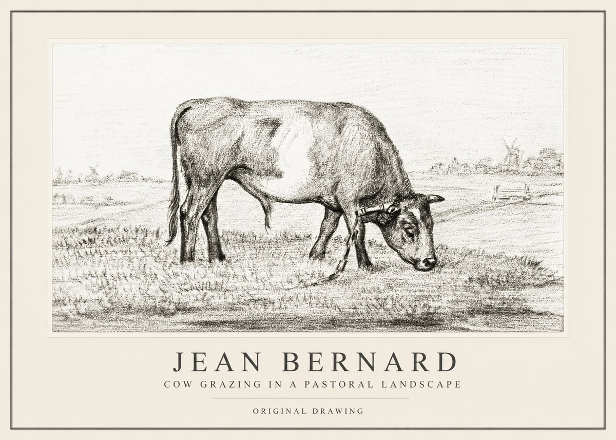 Jean Bernard Cow Grazing in a Pastoral Landscape No1 - Poster