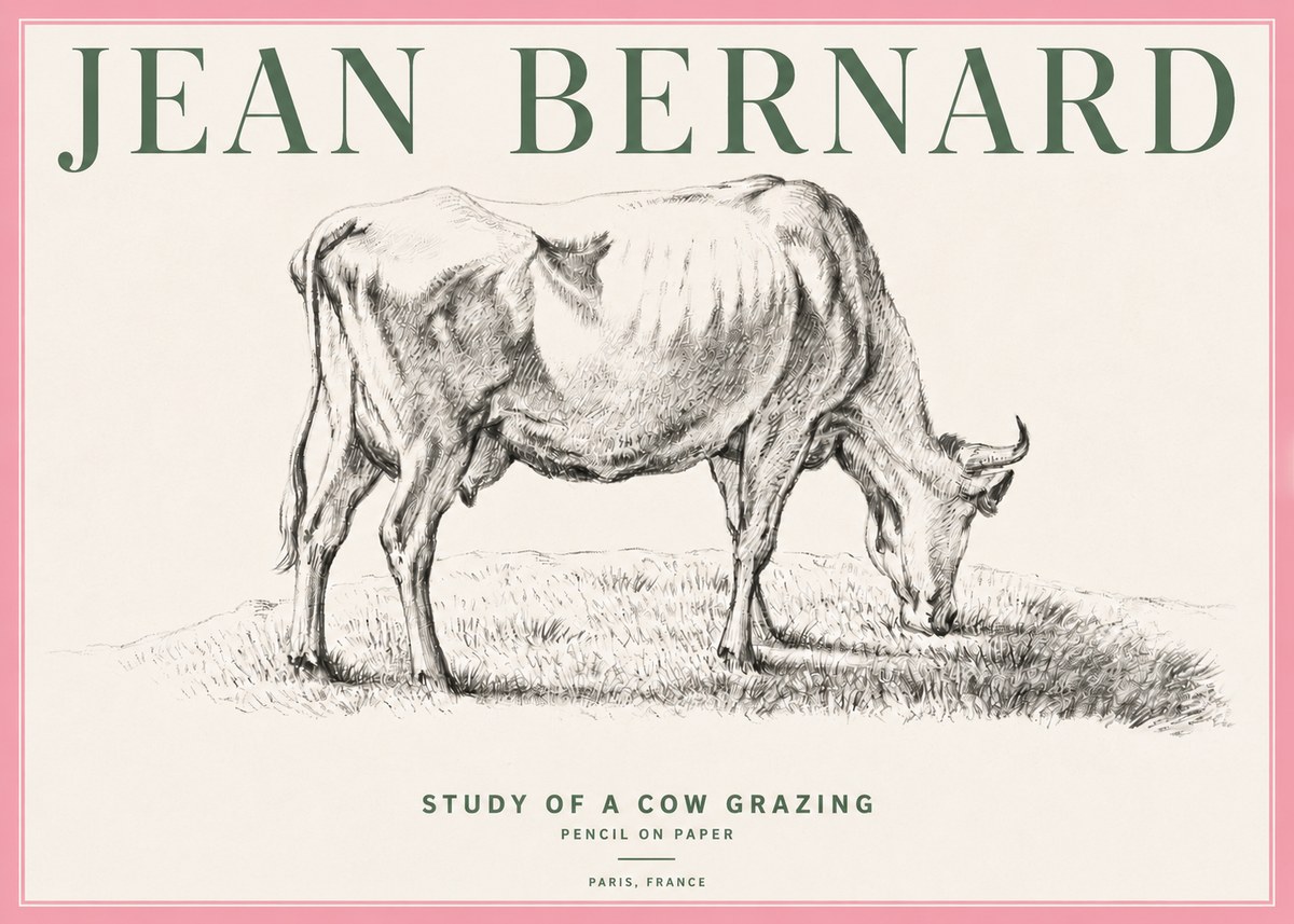 Jean Bernard Study of a Cow Grazing II No4 - Poster