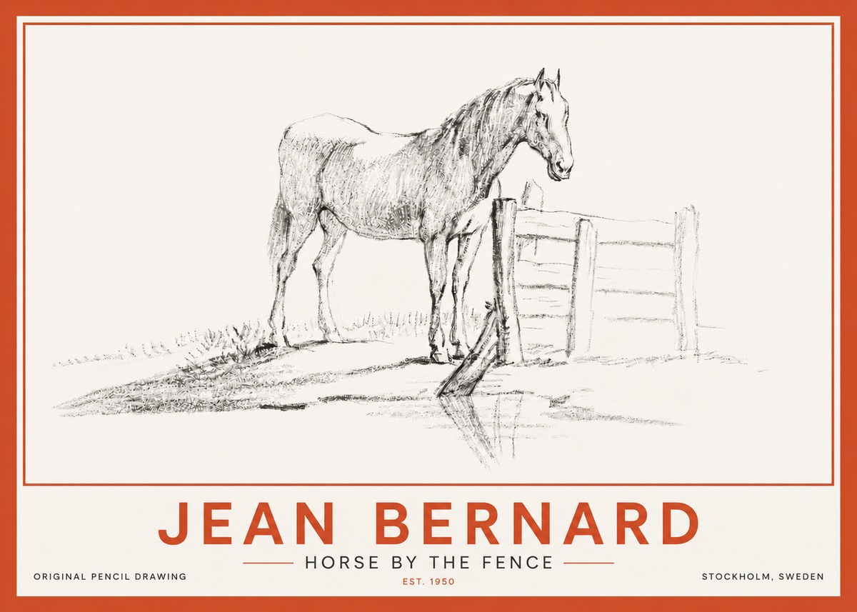Jean Bernard Horse by the Fence No4 - Poster