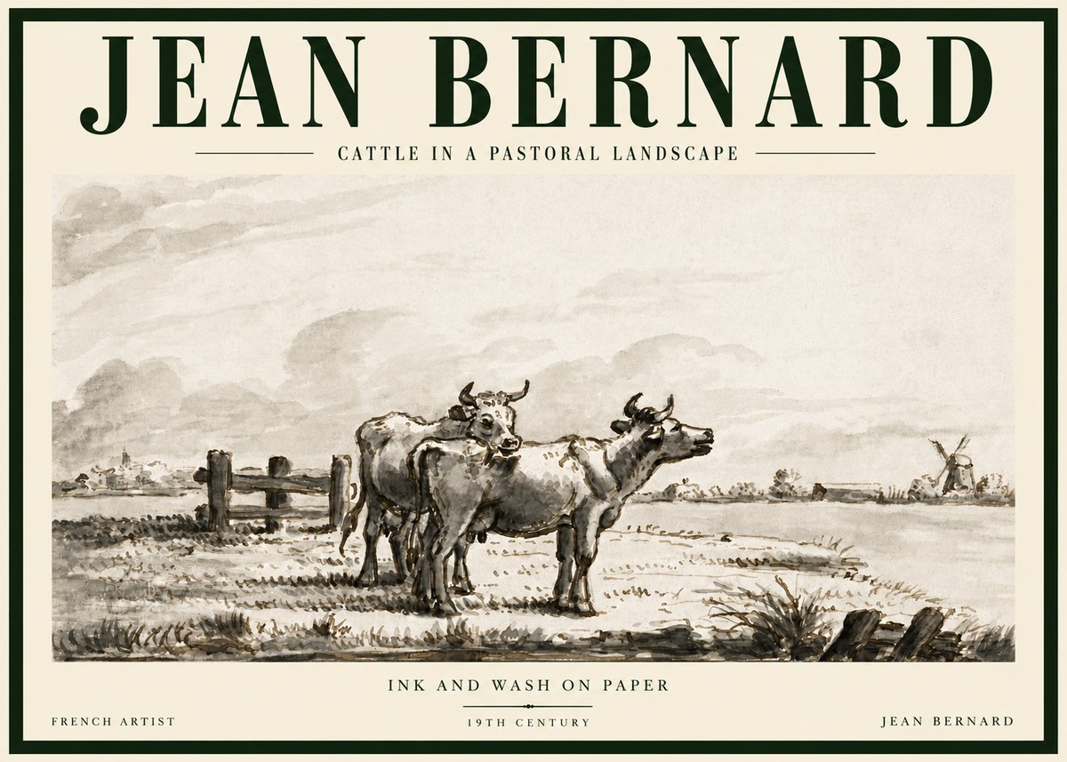 Jean Bernard Cattle in a Pastoral Landscape No5 - Poster