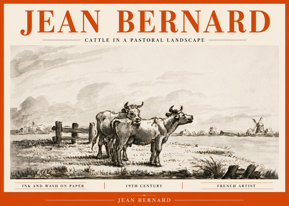 Jean Bernard Cattle in a Pastoral Landscape No6 - Poster