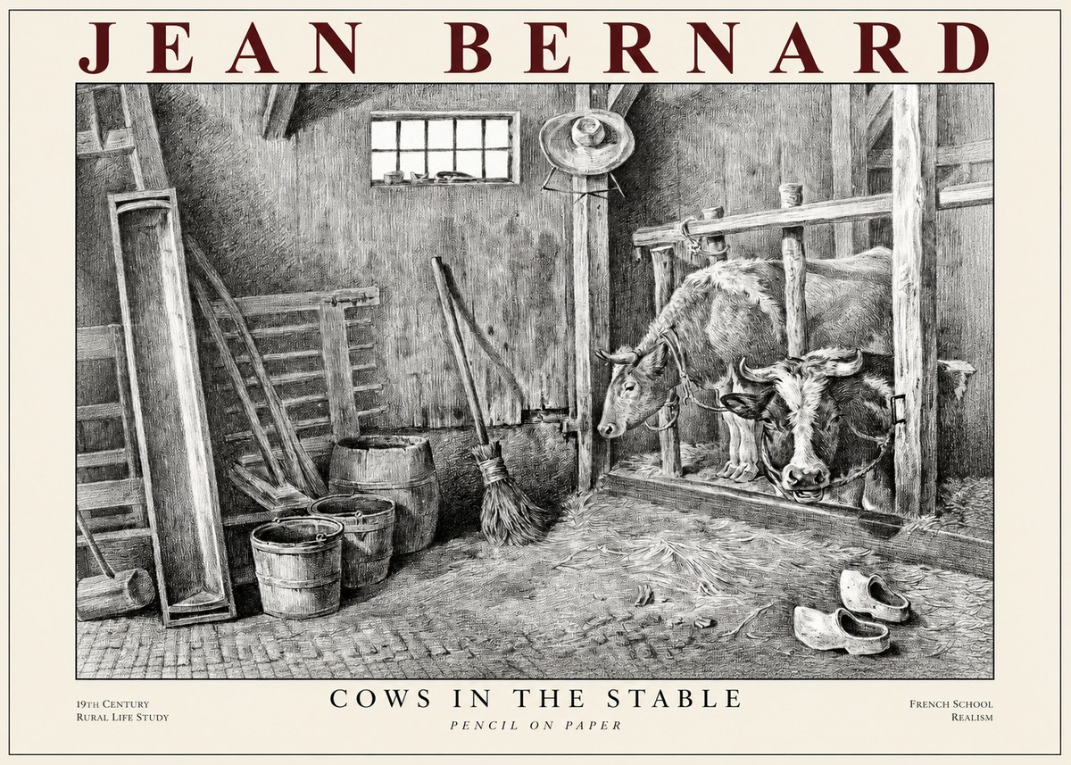 Jean Bernard Cows in the Stable No1 - Poster