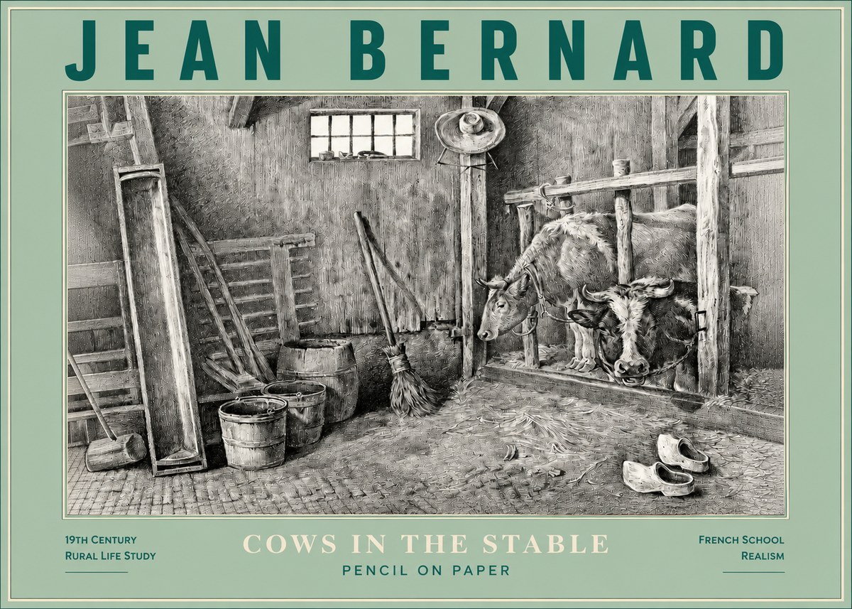 Jean Bernard Cows in the Stable No3 - Poster