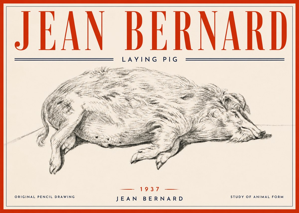 Jean Bernard Laying Pig No6 - Poster