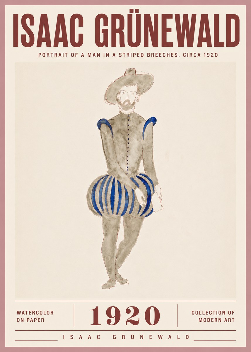 Isaac Grünewald Portrait of a Man in a Striped Breeches No5 - Poster