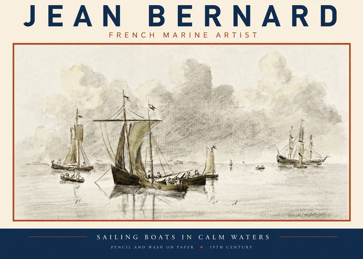 Jean Bernard Sailing Boats in Calm Waters No3 - Poster
