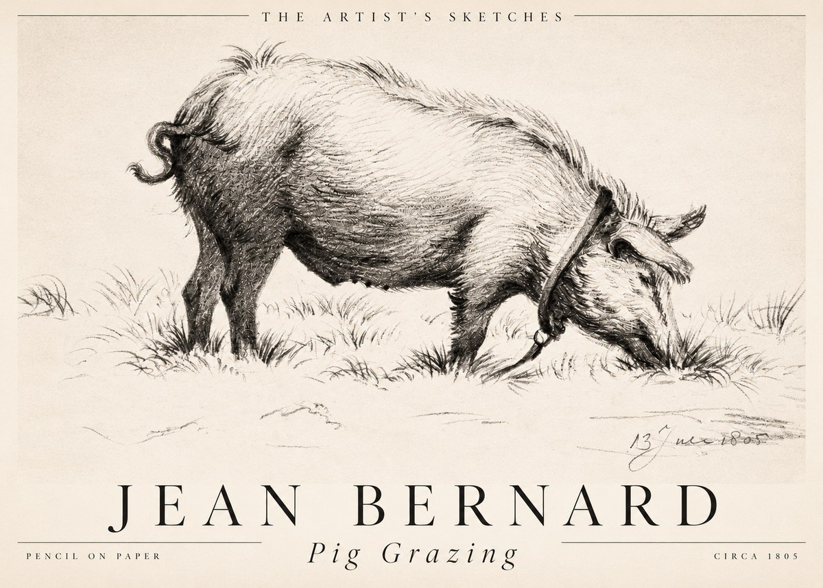 Jean Bernard Pig Grazing No2 - Poster