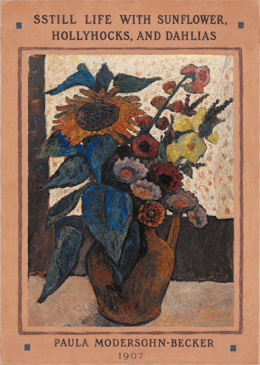 Paula Modersohn-Becker Still Life with Sunflower, Hollyhocks, and Dahlias No3 - Poster