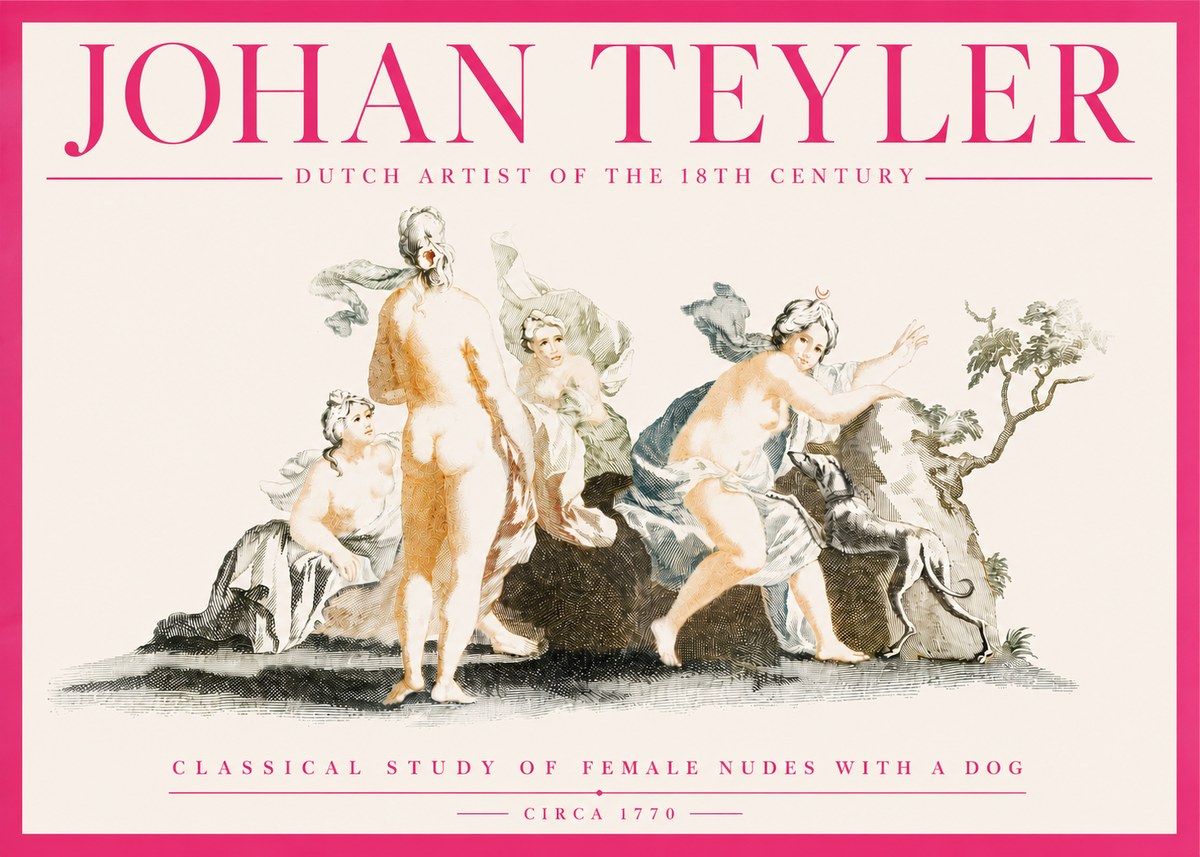 Johan Teyler Classical Study of Female Nudes with a Dog No4 - Poster