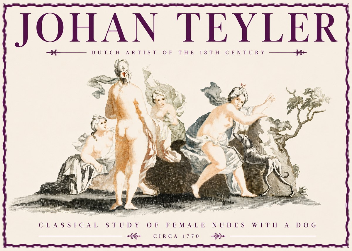 Johan Teyler Classical Study of Female Nudes with a Dog No6 - Poster