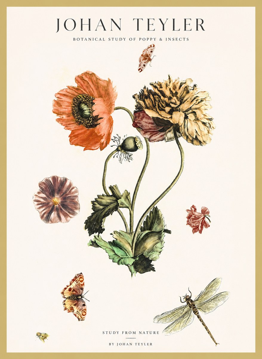 Johan Teyler Botanical Study of Poppy & Insects No1 - Poster