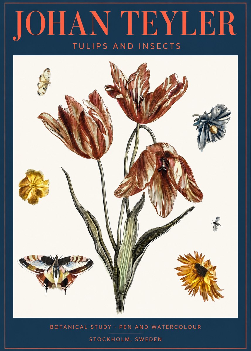 Johan Teyler Tulips and Insects No2 - Poster