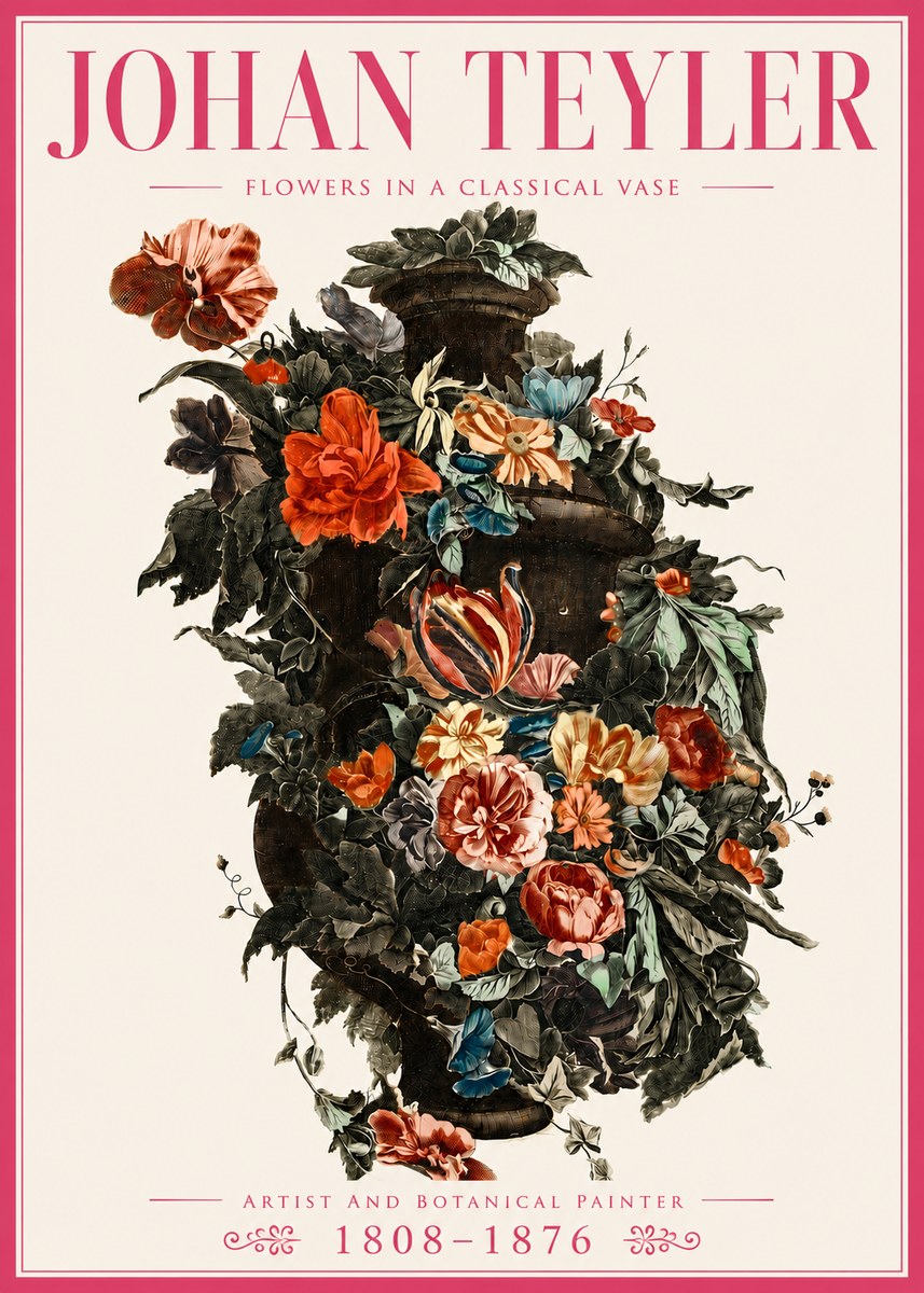Johan Teyler Flowers in a Classical Vase No4 - Poster