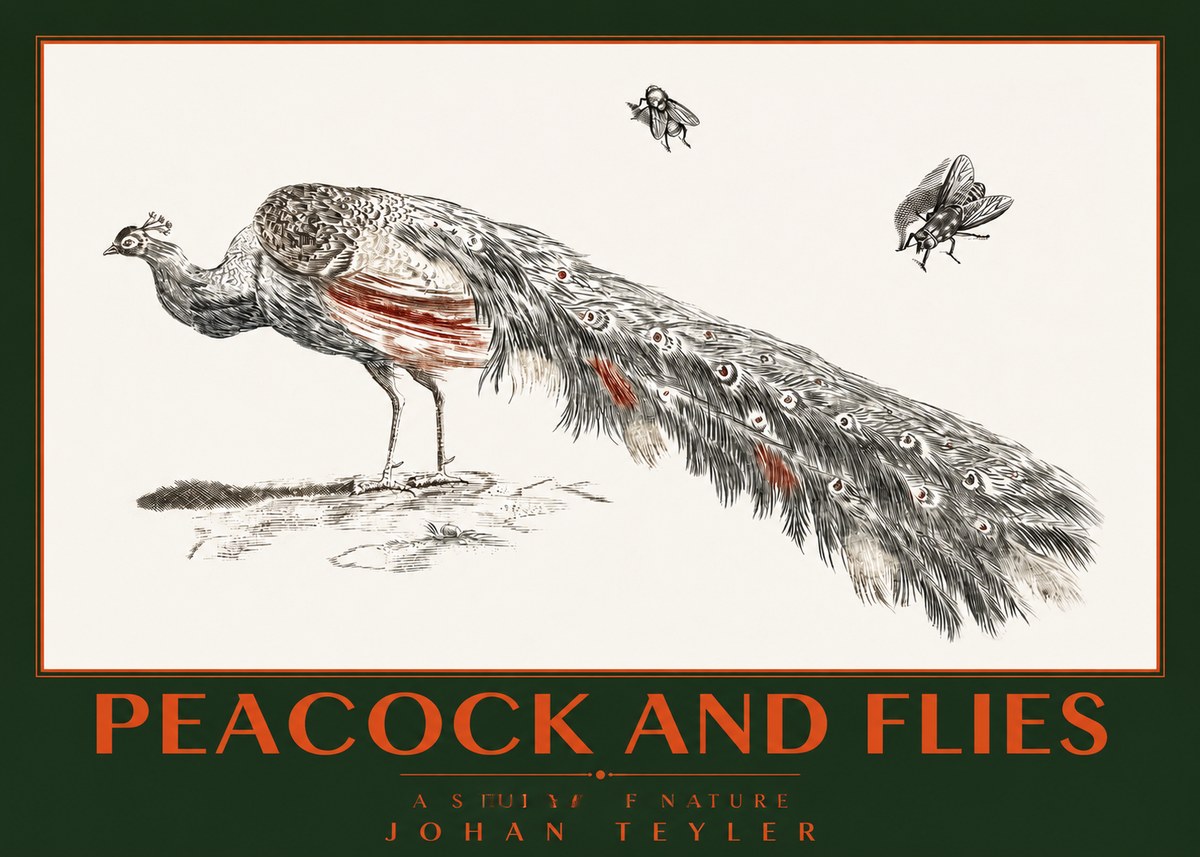 Johan Teyler Peacock and Flies - Animal Study No2 - Poster