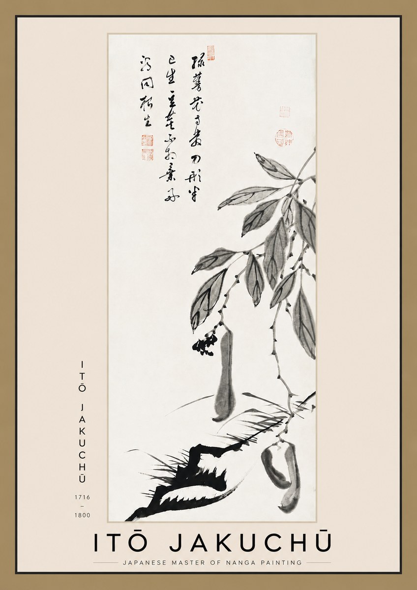 Itō Jakuchū Branch with Pods and Calligraphy No3 - Poster