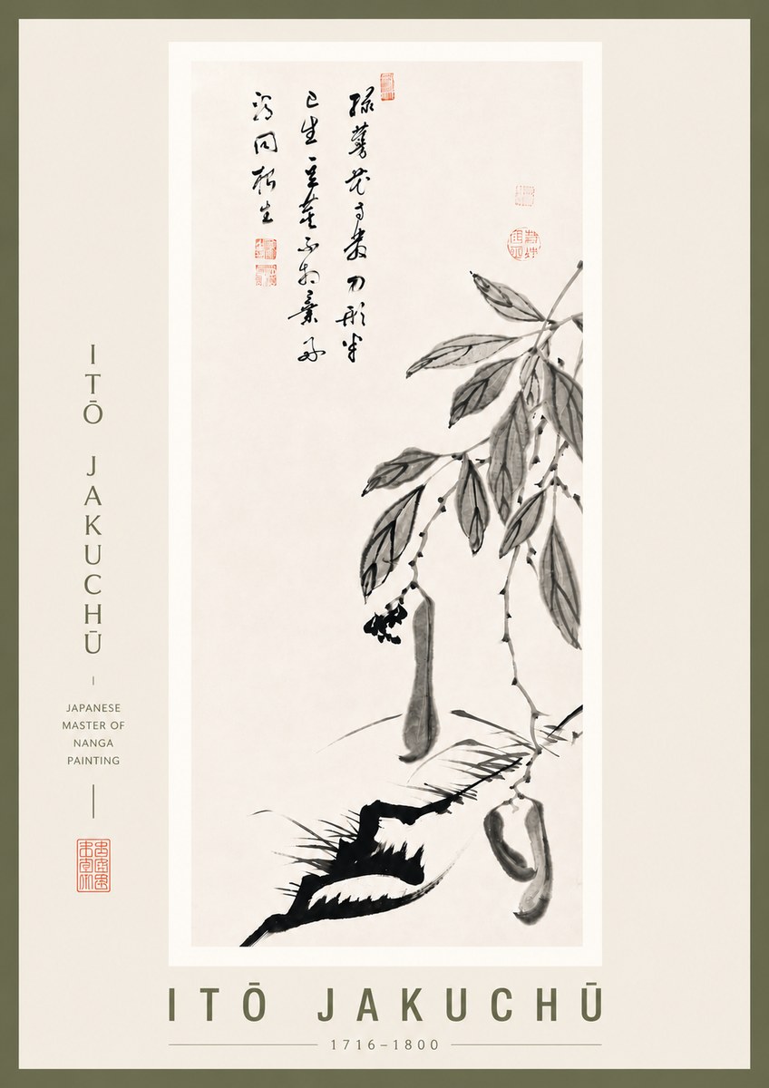 Itō Jakuchū Branch with Pods and Calligraphy No5 - Poster
