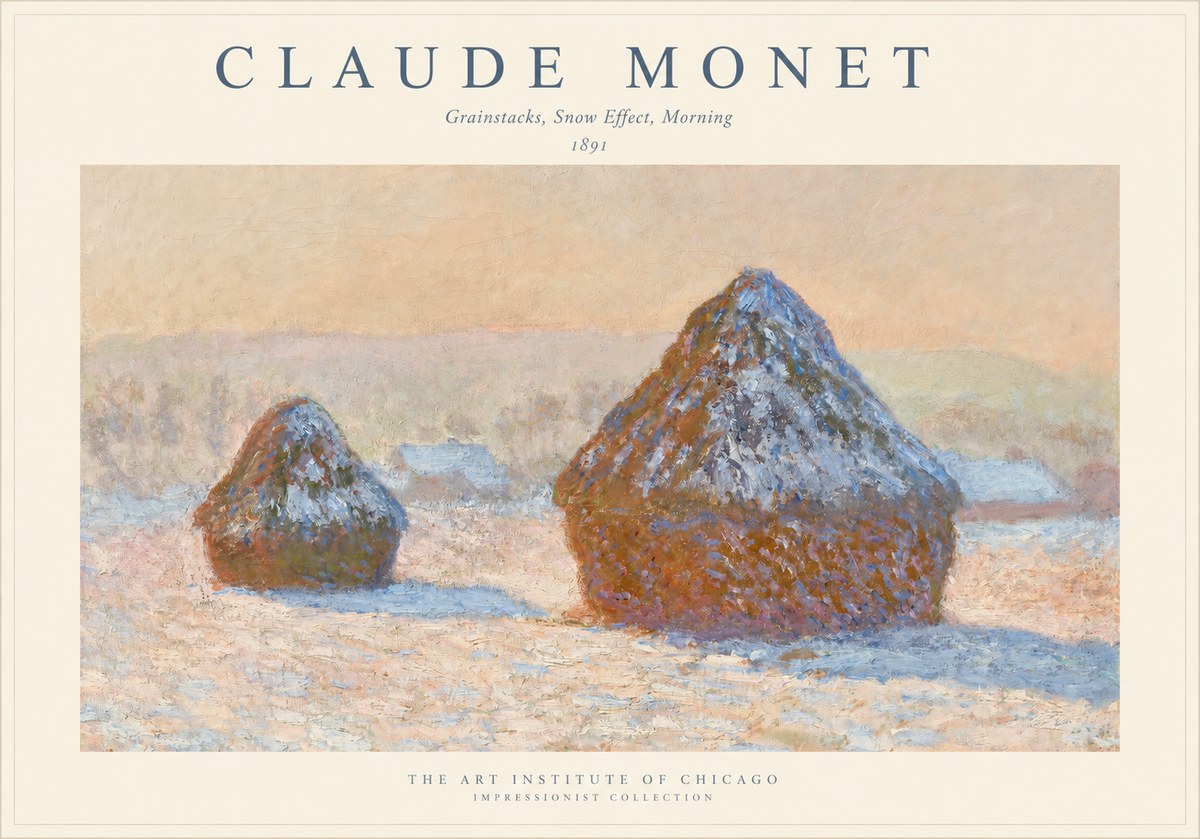 Monet Grainstacks, Snow Effect, Morning No1 - Poster