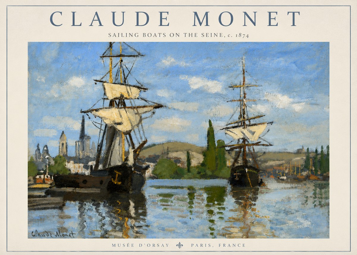 Monet Sailing Boats on the Seine No3 - Poster