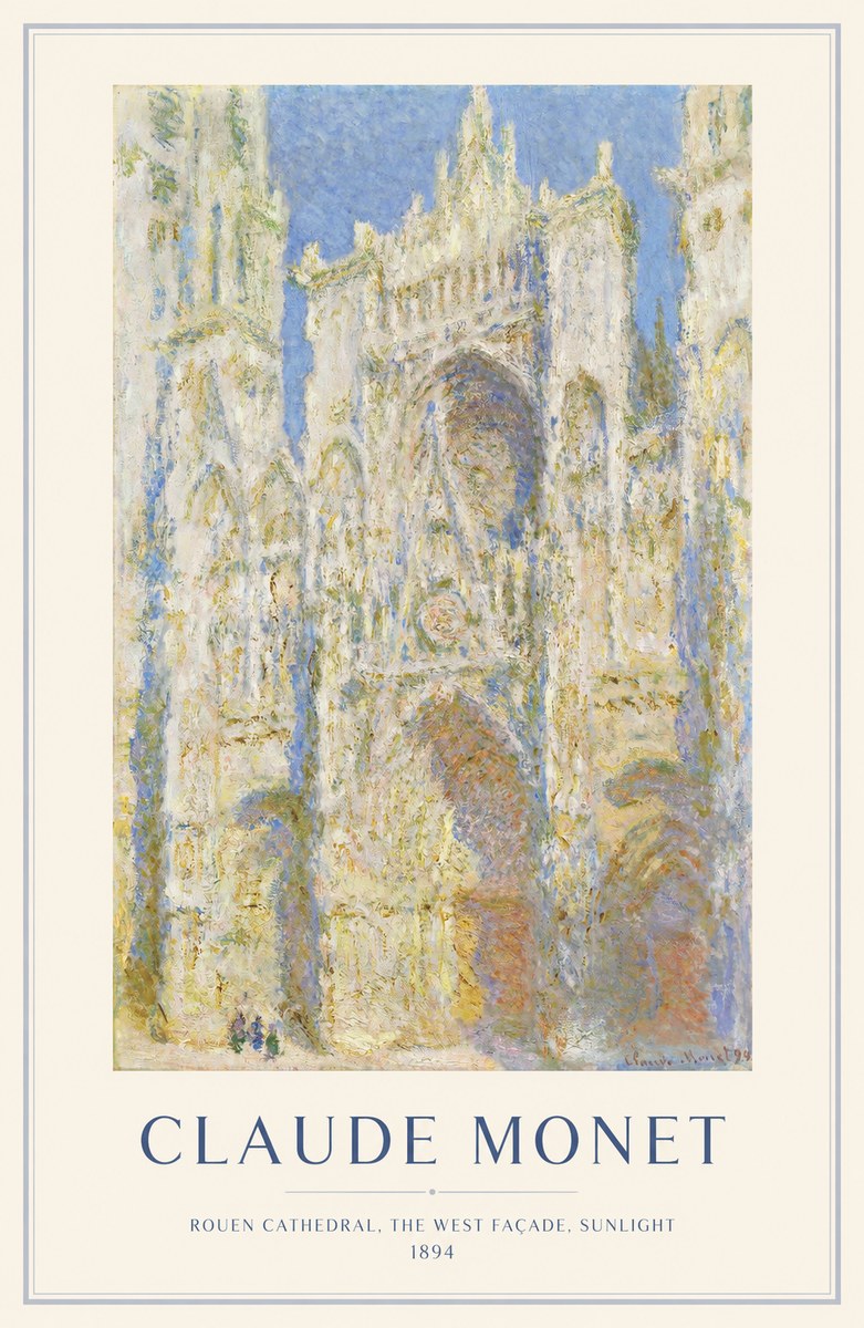 Monet Rouen Cathedral, the West Façade, Sunlight No1 - Poster