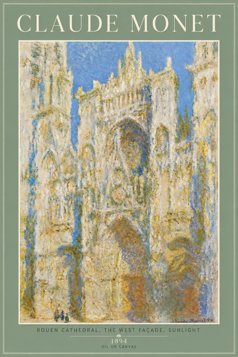 Monet Rouen Cathedral, the West Façade, Sunlight No6 - Poster