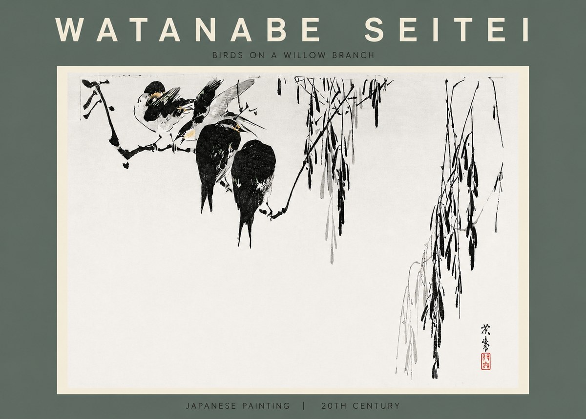Watanabe Seitei Birds on a Willow Branch No2 - Poster